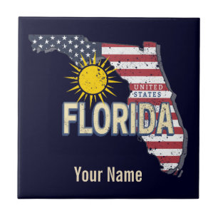 Florida United States Retro Map Vintage USA Ceramic Tile