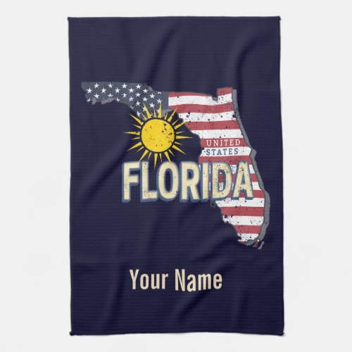 Florida United States Retro Map Vintage USA Kitchen Towel