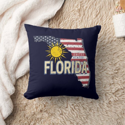Florida United States Retro Map Vintage USA Throw Pillow