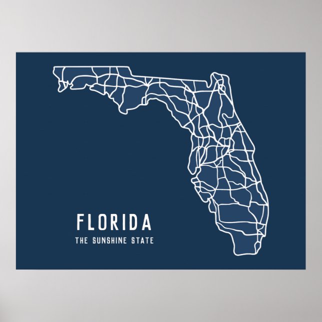 Florida US State road map - Sunshine State map Poster (Front)