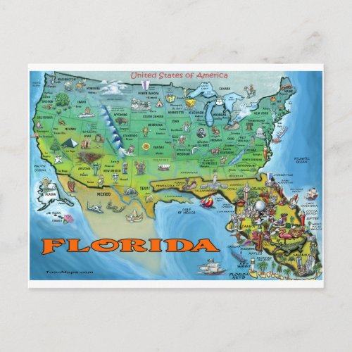 Florida USA Map Postcard