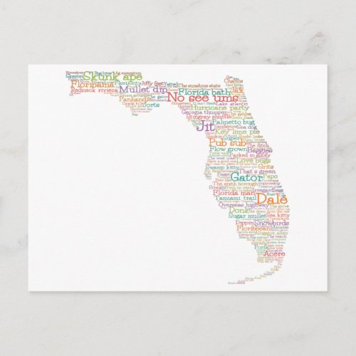 Florida USA Slang Word Art Map Postcard