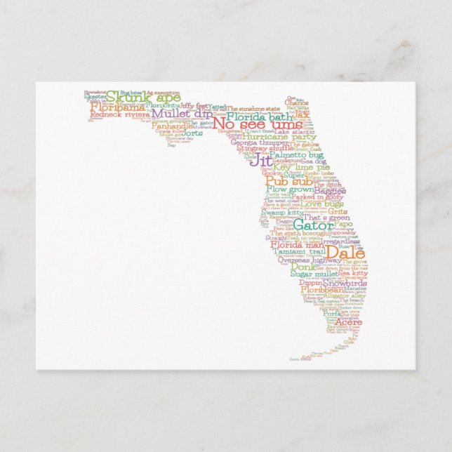 Florida USA Slang Word Art Map Postcard (Front)