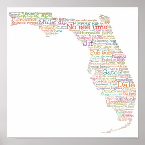 Florida USA Slang Word Art Map  Poster