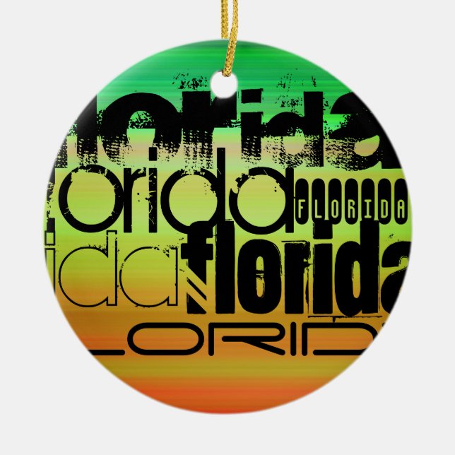 Florida; Vibrant Green, Orange, & Yellow Ceramic Ornament (Front)