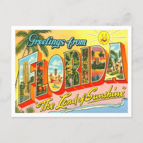 Florida Vintage Big Letters Postcard