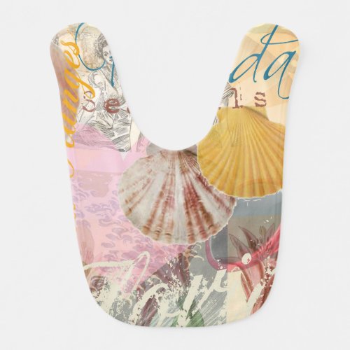 Florida Vintage Travel Beach Seashell Shell Art Baby Bib