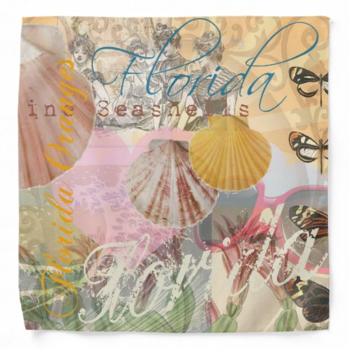 Florida Vintage Travel Beach Seashell Shell Art Bandana