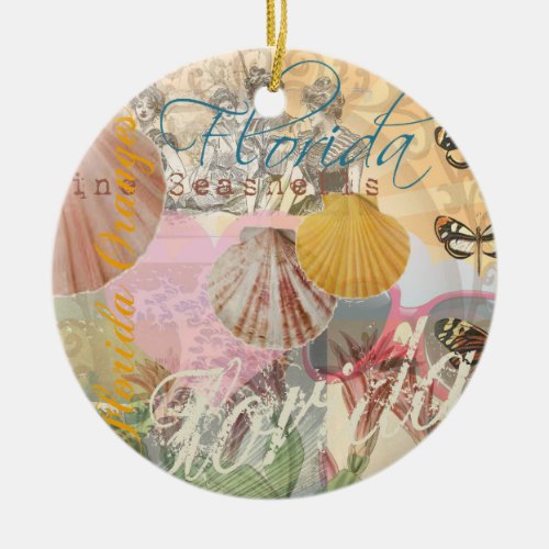 Florida Vintage Travel Beach Seashell Shell Art Ceramic Ornament