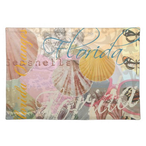 Florida Vintage Travel Beach Seashell Shell Art Cloth Placemat