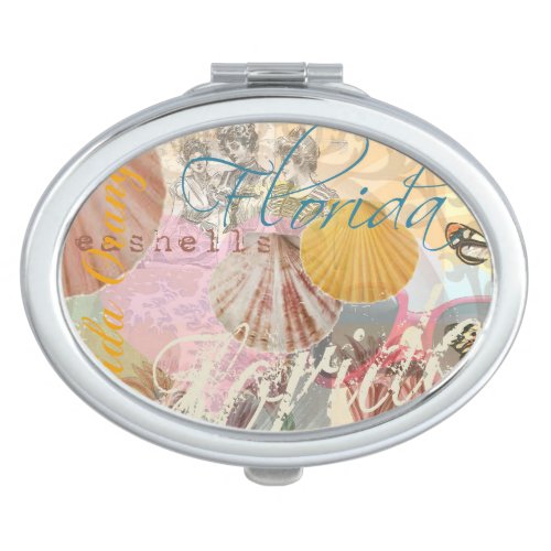 Florida Vintage Travel Beach Seashell Shell Art Compact Mirror