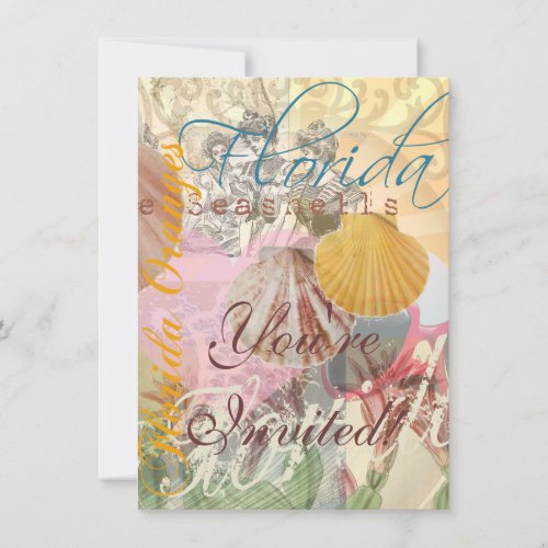 Florida Vintage Travel Beach Seashell Shell Art Invitation