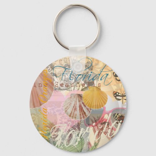 Florida Vintage Travel Beach Seashell Shell Art Keychain