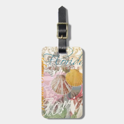 Florida Vintage Travel Beach Seashell Shell Art Luggage Tag