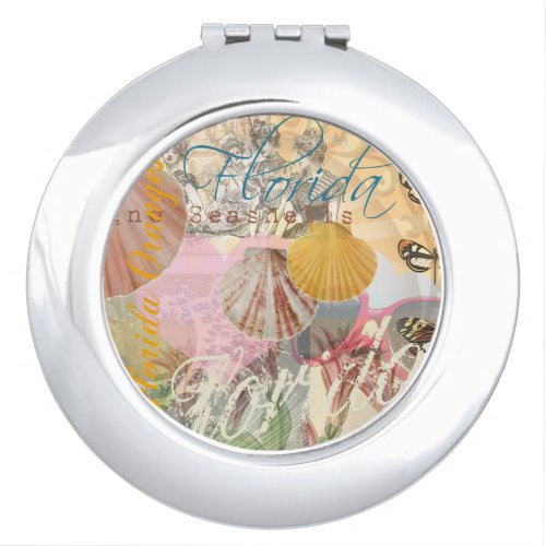 Florida Vintage Travel Beach Seashell Shell Art Mirror For Makeup