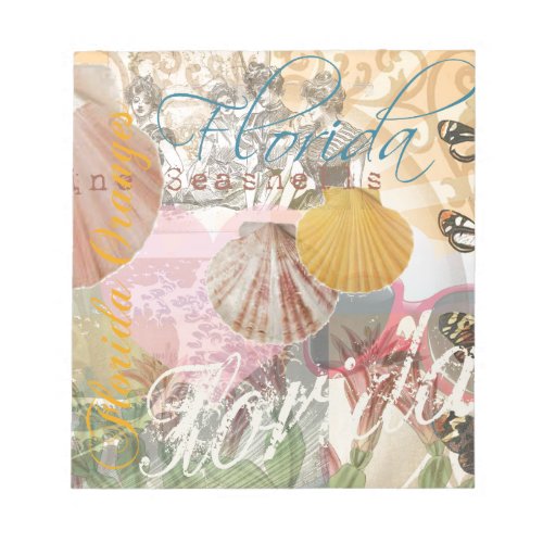 Florida Vintage Travel Beach Seashell Shell Art Notepad