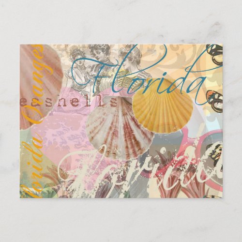 Florida Vintage Travel Beach Seashell Shell Art Postcard