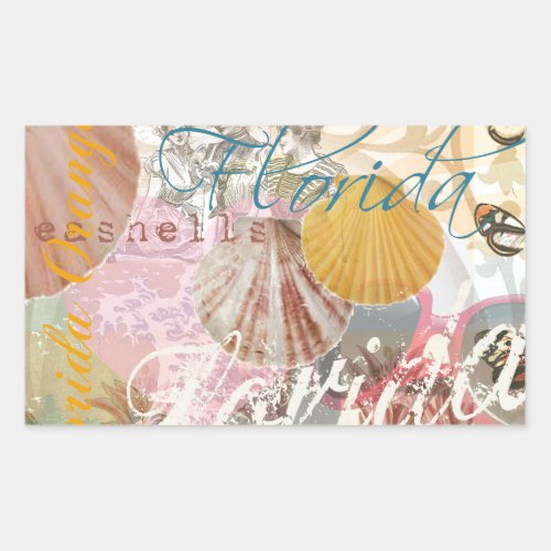 Florida Vintage Travel Beach Seashell Shell Art Rectangular Sticker