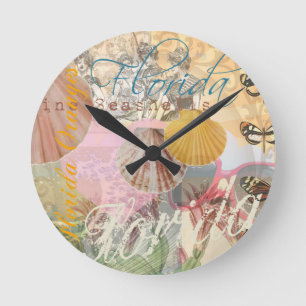 Florida Vintage Travel Beach Seashell Shell Art Round Clock