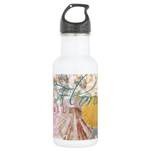 Florida Vintage Travel Beach Seashell Shell Art Stainless Steel Water Bottle