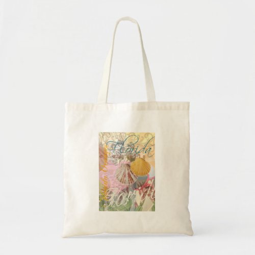 Florida Vintage Travel Beach Seashell Shell Art Tote Bag