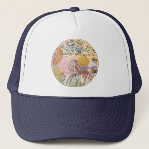 Florida Vintage Travel Beach Seashell Shell Art Trucker Hat