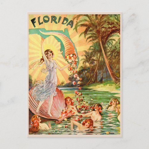 Florida water nymphs vintage tourism illustration postcard