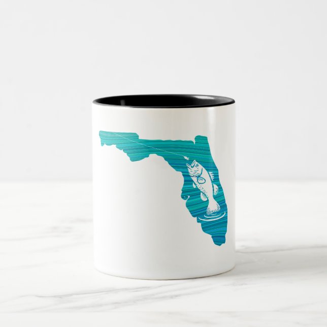 Florida Wave Fishing Two-Tone Coffee Mug (Center)