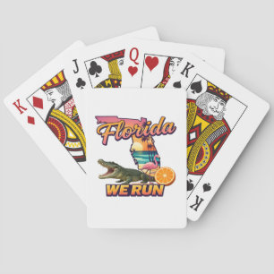 Florida We Run Sunset Alligator Flamingo Sports Poker Cards