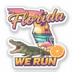 Florida We Run Sunset Alligator Flamingo Sports Sticker