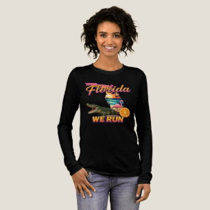 Florida We Run Sunset Alligator Flamingo Sports Tri-Blend Shirt