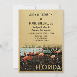Florida Wedding Invitation Vintage Flamingos