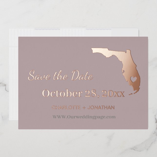 Florida Wedding Save The Date Rose Gold   Foil Invitation (Envelope)