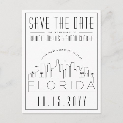Florida Wedding  Skyline Save the Date Postcard