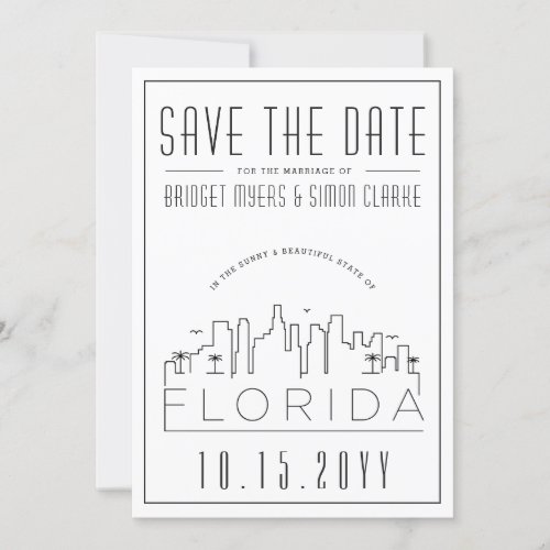 Florida Wedding  Stylized Skyline Save the Date Invitation