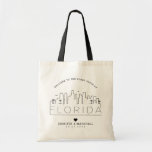 Florida Wedding | Stylized Skyline Tote Bag<br><div class="desc">A unique wedding tote bag for a wedding taking place in the beautiful state of Florida.  This tote features a stylized illustration of the city's unique skyline with its name underneath.  This is followed by your wedding day information in a matching open lined style.</div>