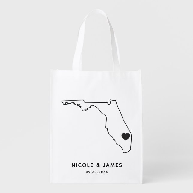 Florida Wedding Welcome Bag Map Tote with Heart (Front)