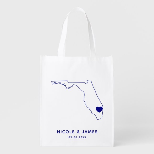 Florida Wedding Welcome Bag Navy Tote with Map (Front)