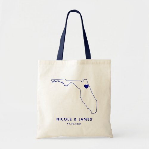 Florida Wedding Welcome Bag Tote Navy Blue Map