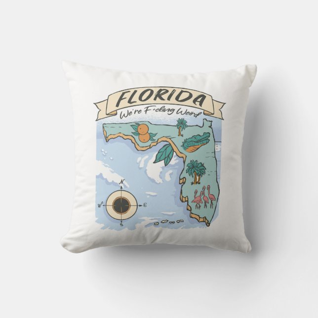 FLORIDA WE'RE F*CKING WEIRD UNITED STATES MAP  THROW PILLOW (Front)