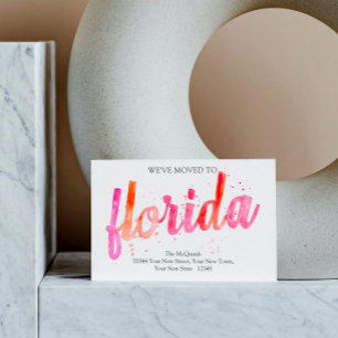 Florida We've Moved Hot Pinks Watercolor Moving Announcement Postcard