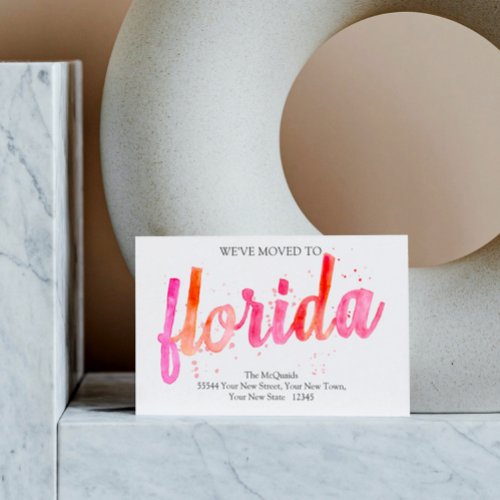 Florida Weve Moved Hot Pinks Watercolor  Moving Announcement Postcard