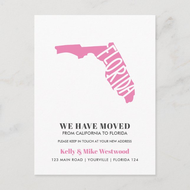 FLORIDA We've moved New address New Home  Postcard (Front)