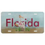 Florida, White Pelican, Flowers, Customized Text License Plate at Zazzle