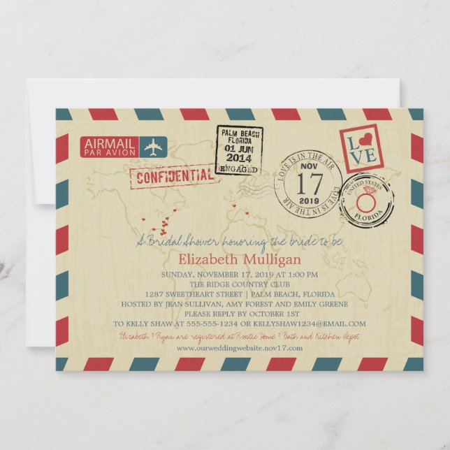 Florida World Traveler Airmail | Bridal Shower Invitation (Front)