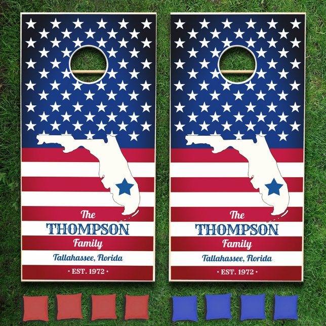 Florida Your Family Name Personalized US Flag Cornhole Set (Creator Uploaded)