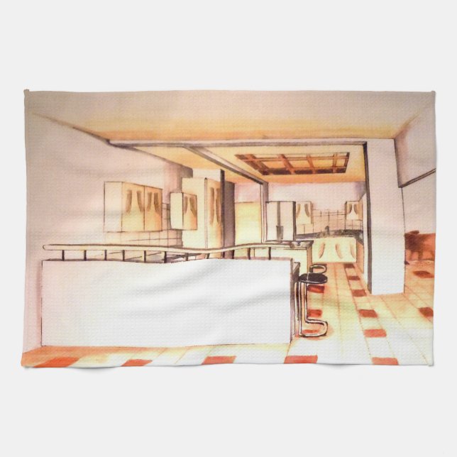 Floridian Modern Kitchen Rendered Perspective on A Towel (Horizontal)