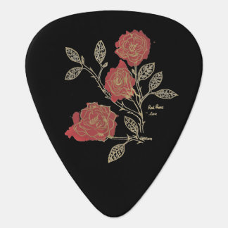 Floriography Inkblot Red Roses Black Guitar Pick
