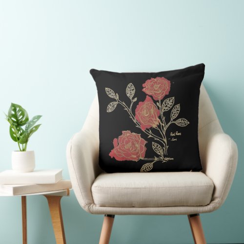 Floriography Red Roses Mean Love Inkblots On Black Throw Pillow