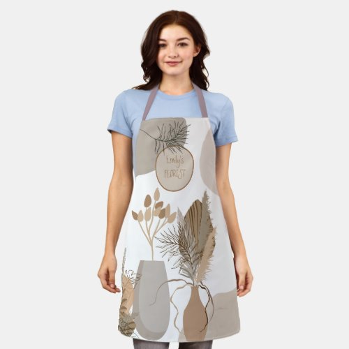 Florist Abstract Shapes Line Art Leaf Cream Brown Apron